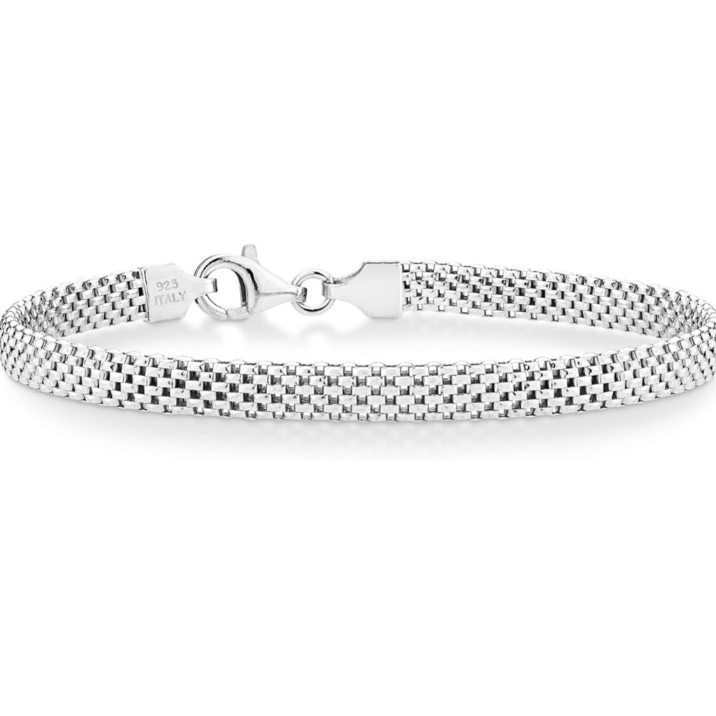 925 Sterling Silver Italian 5mm Mesh Link Chain Bracelet
